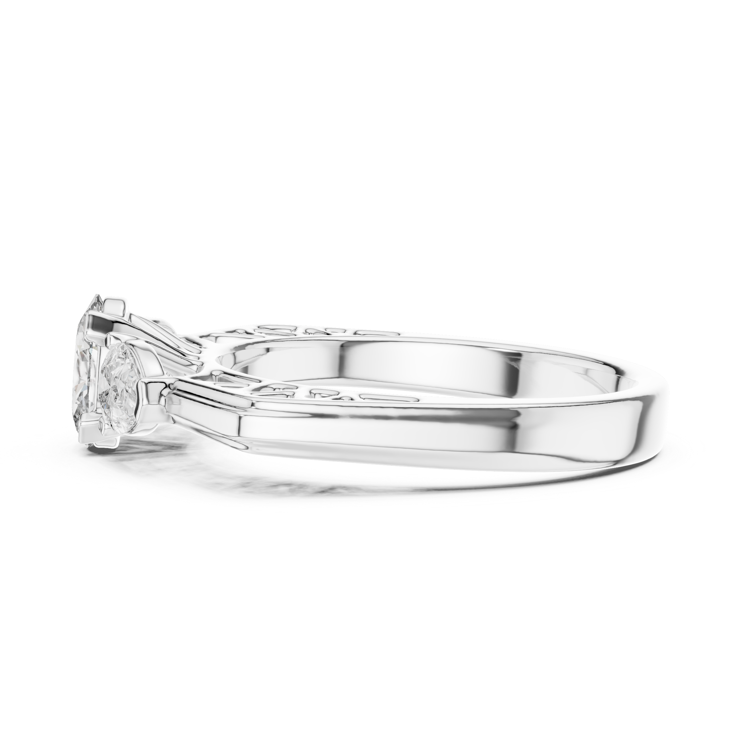 Clear gemstone ring on a white background